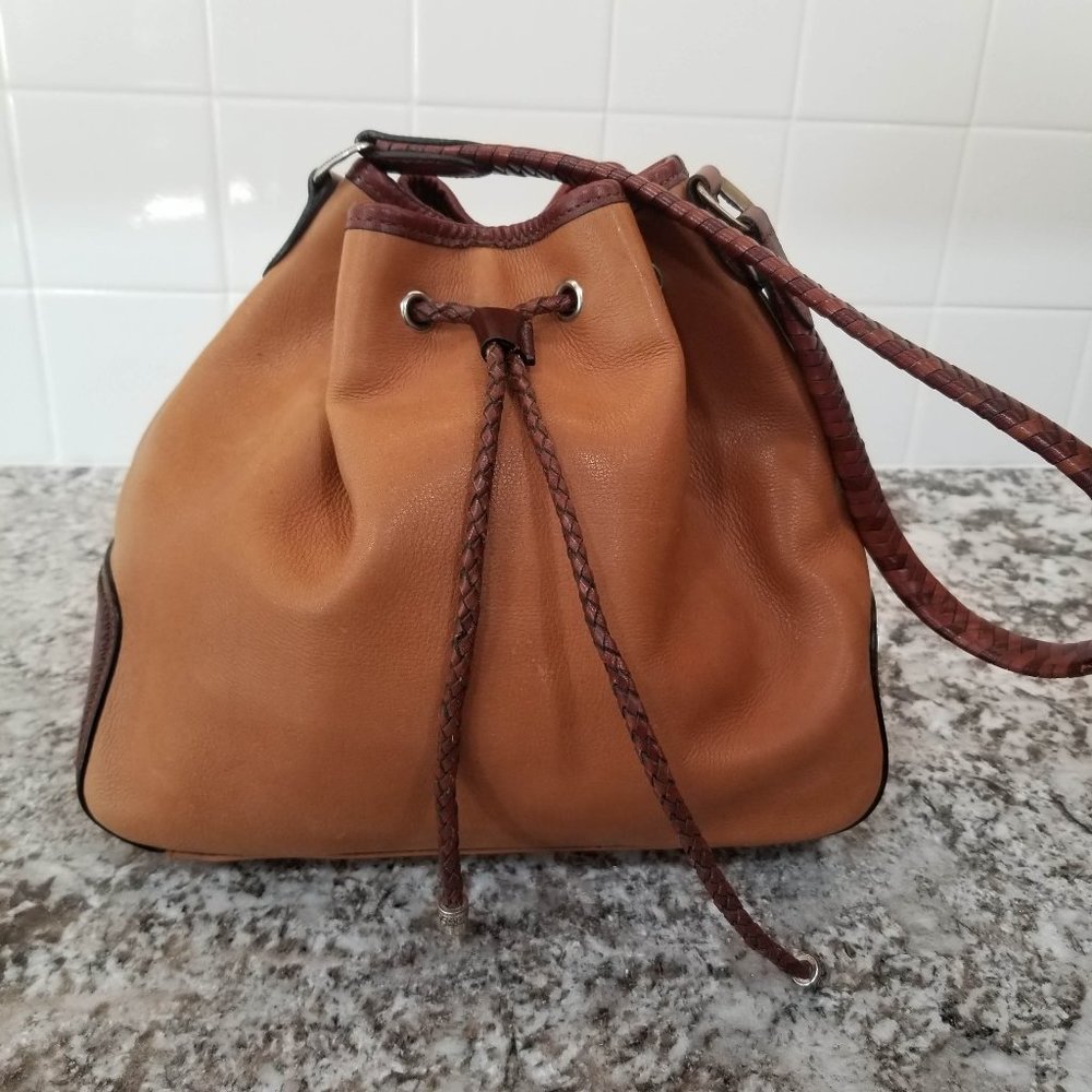 Fossil Leather Drawstring Hobo Shoulder Bag